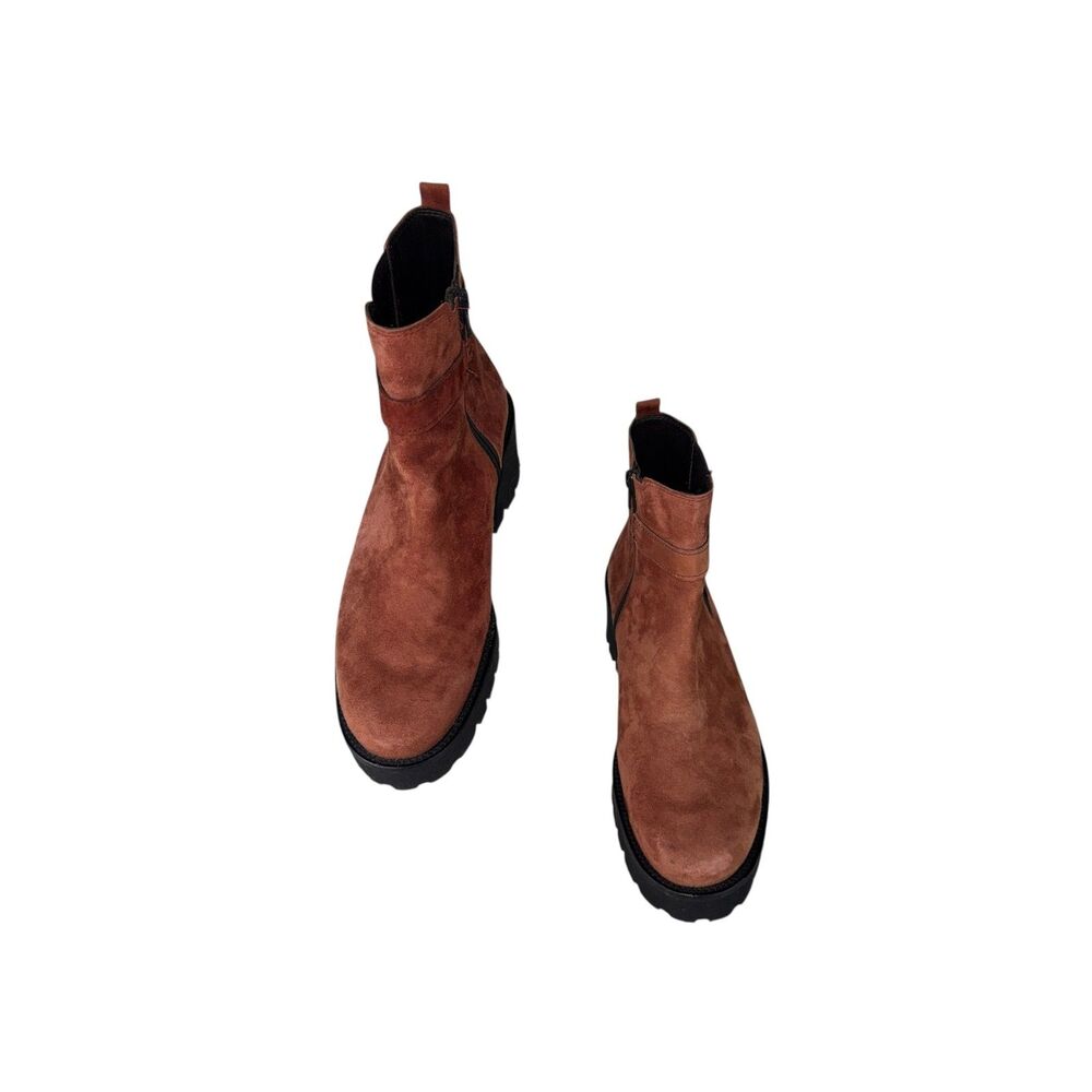 Mephisto Women's Fauve Wedge Boots Ankle Zip Bootie‎ Rust Suede Size 7.5